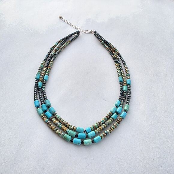 Jay King Multi Strand Necklace 18" African Turquoise New Blue Tan Western - Picture 4 of 11